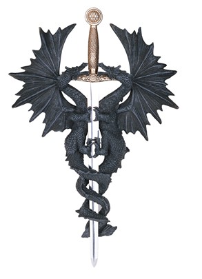 2 Black Dragon Wall Plaque Sword | GSC Imports