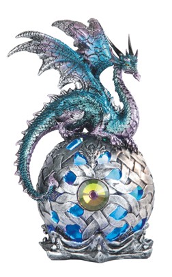 8" Blue Dragon with Silver LED Globe | GSC Imports