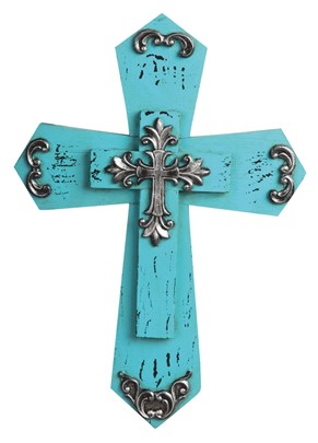 15 3/4" Turquoise Woodlike Cross | GSC Imports
