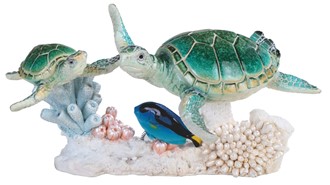 8 3/4" 2 Green Sea Turtles with Blue Fish | GSC Imports