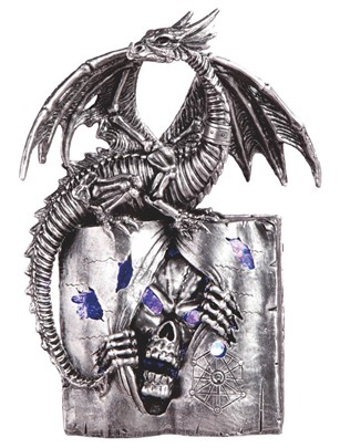 Silver LED Dragon on  Book of Dead 8" high