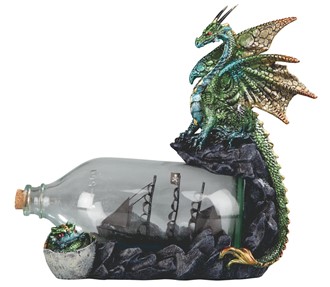 Green Dragon Guarding ship in bottle | GSC Imports