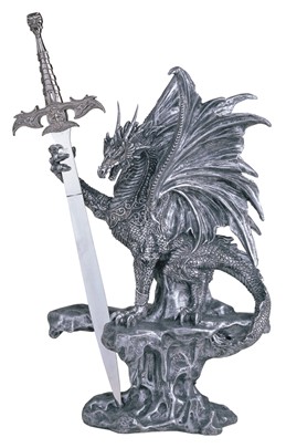 Silver Dragon in Armor with Sword