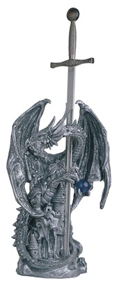 Large-scale Silver Dragon in Armor with Sword