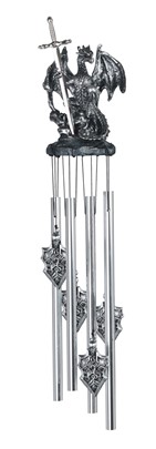 Silver Dragon Wind Chime with Sword, Round Top