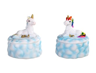 Lucite Unicorn with Rainbow Mane Trinket Box 2 pc Set