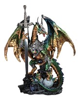 View Large-scale Green Dragon in Armor with Sword