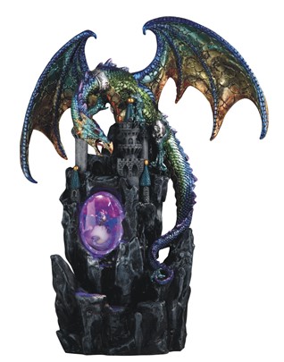 13 1/2" LED Purple/Green Dragon with Castle | GSC Imports