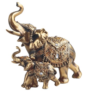 9 1/4" Golden Thai Elephant with Cub | GSC Imports