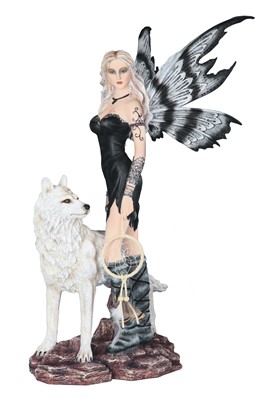 22 1/2" Black Fairy with Wolf and Dream Catcher | GSC Imports