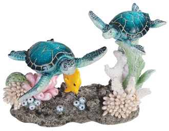 8 3/4" 2 Blue Sea Turtles with Yellow Fish | GSC Imports