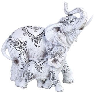 8 1/4" White Tatoo Elephant Family | GSC Imports