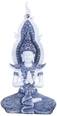 12" Blue/White Praying Buddha | GSC Imports