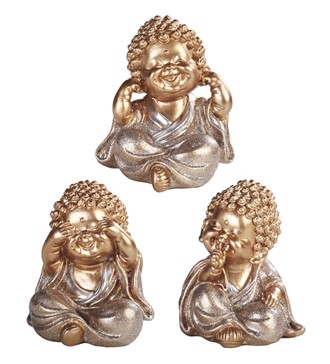 3 1/2" Mini Gold/Silver 3 no Evils Monk Set | GSC Imports