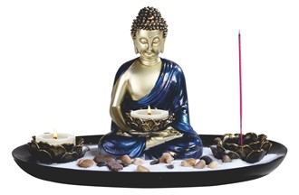 Buddha Candle Holder in Blue and Gold | GSC Imports