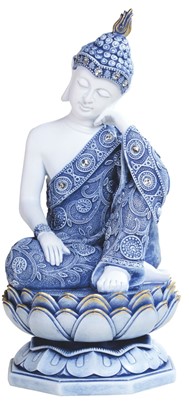 Thai Buddha in Blue and White on Lotus | GSC Imports