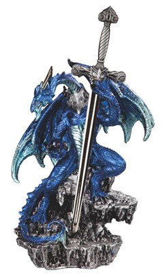 Blue Dragon with Sword 9 1/2"H