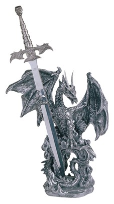 Silver Dragon in Armor with Sword