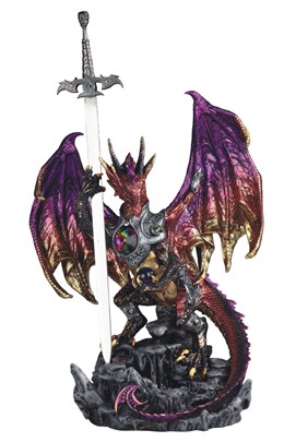 Large-scale Purple Dragon in Armor with Sword