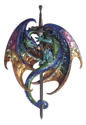 Purple/Green Dragon Wall Plaque with Sword