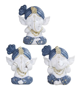 Ganesh in Blue and White 3 no Evils Set