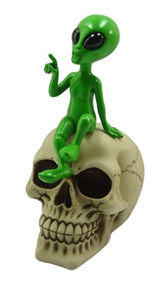 Green Alien on Skull