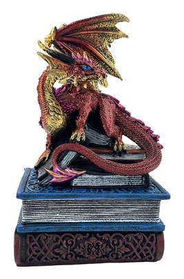 Red Dragon Book Stack Trinket Box